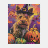 Spooky Australian Terrier Halloween Hexenkürbis Fleecedecke (Vorderseite)