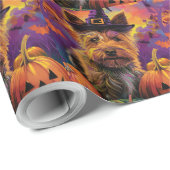 Spooky Australian Terrier Halloween Hexenkürbis Geschenkpapier (Rolleneckpunkt)