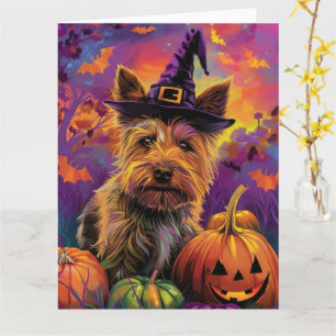 Spooky Australian Terrier Halloween Hexenkürbis Karte