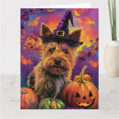 Spooky Australian Terrier Halloween Hexenkürbis Karte (Vorderseite)