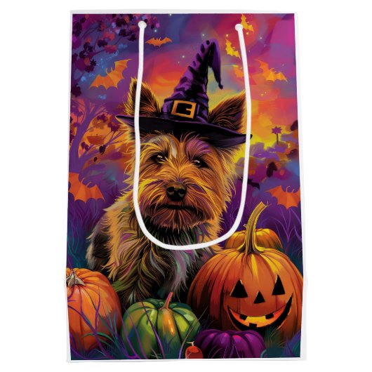 Spooky Australian Terrier Halloween Hexenkürbis Mittlere Geschenktüte (Rückseite)