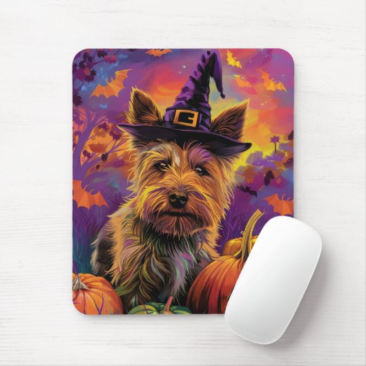 Spooky Australian Terrier Halloween Hexenkürbis Mousepad (Mit Mouse)