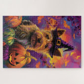 Spooky Australian Terrier Halloween Hexenkürbis Puzzle (Horizontal)