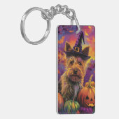 Spooky Australian Terrier Halloween Hexenkürbis Schlüsselanhänger (Vorderseite links)