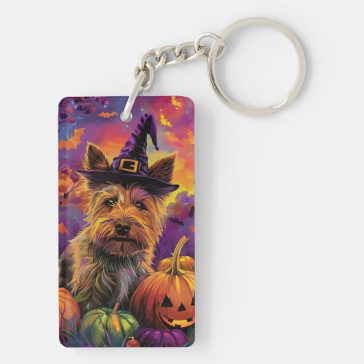 Spooky Australian Terrier Halloween Hexenkürbis Schlüsselanhänger (Rückseite)