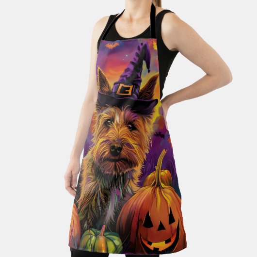 Spooky Australian Terrier Halloween Hexenkürbis Schürze (InSitu)