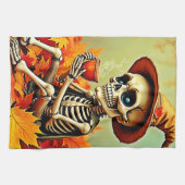 Spooky Autumn Skeleton's Coffee Break Design Geschirrtuch (Horizontal)