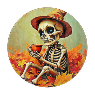 Spooky Autumn Skeleton's Coffee Break Design Schneidebrett