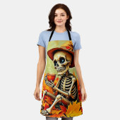 Spooky Autumn Skeleton's Coffee Break Design Schürze (Getragen)