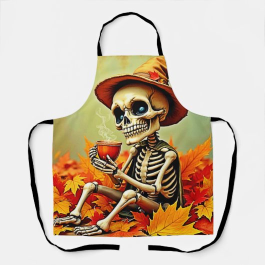 Spooky Autumn Skeleton's Coffee Break Design Schürze (Vorderseite)