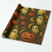 🎃 Spooky Autumn Wrapping Paper – Ghosts, Pumpkins Geschenkpapier (Ungerollt)