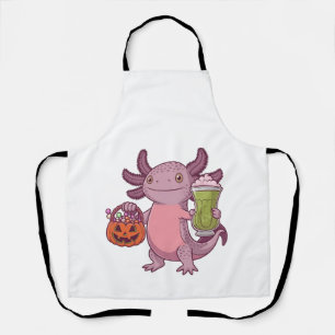 Spooky Axolotl Holding Matcha und Leckerei Hallowe Schürze