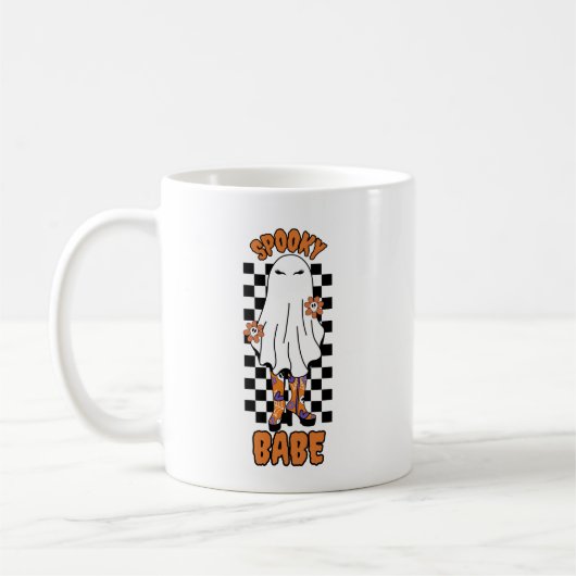 "Spooky Babe" Frau Halloween Ghost Orange Kaffeetasse (Links)