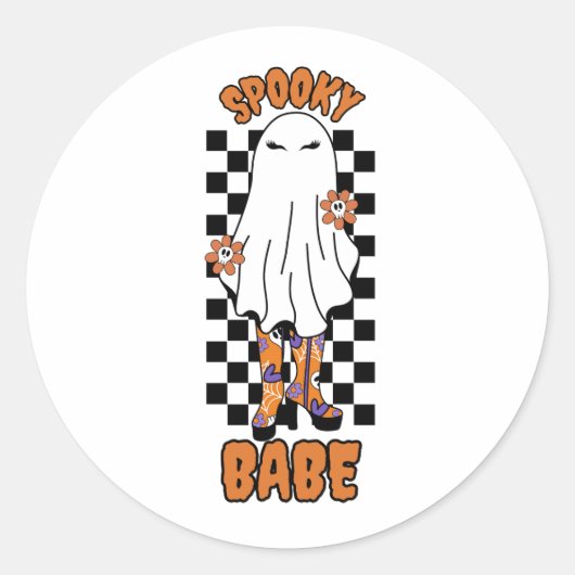 "Spooky Babe" Frau Halloween Ghost Orange Runder Aufkleber (Vorderseite)