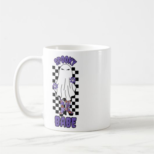 "Spooky Babe" Frau Halloween Ghost Retro Lila Kaffeetasse (Links)