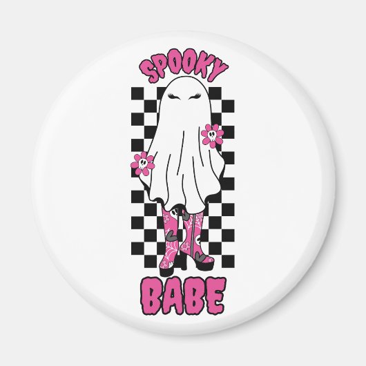 "Spooky Babe" Halloween Ghost - Retro Pink Magnet (Vorne)