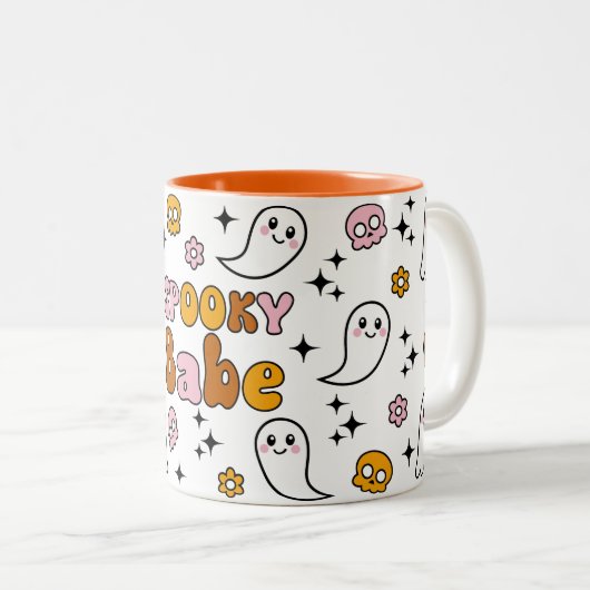 Spooky Babe Kawaii Skull Ghost Zweifarbige Tasse (VorderseiteRechts)