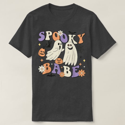 Spooky Babe Niedlich Ghost Pumpkin Spider Blume Ha T-Shirt (Design vorne)