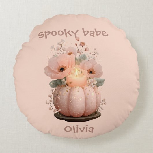 Spooky Babe Pumpkin für Mädchen Rundes Kissen (Vorderseite)