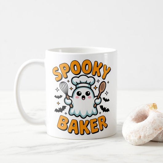 Spooky Baker - Niedliches Ghost Halloween Backen Kaffeetasse (Mit Donut)