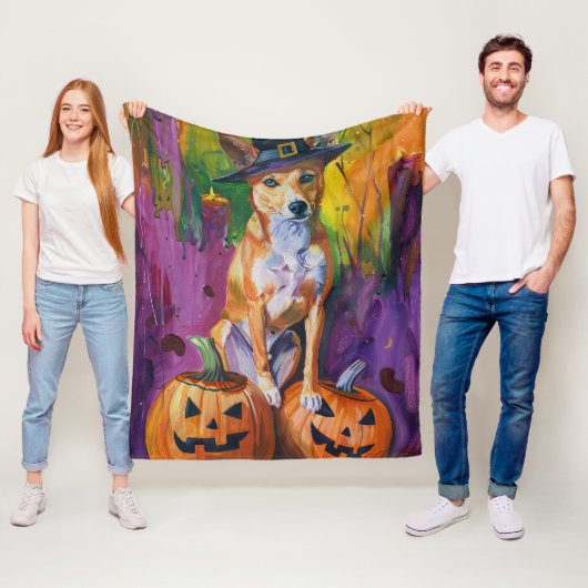 Spooky Basenji Halloween Hexe und Pumpkin Fleecedecke (Beispiel)