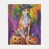 Spooky Basenji Halloween Hexe und Pumpkin Fleecedecke (Vorderseite)
