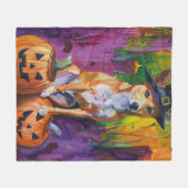 Spooky Basenji Halloween Hexe und Pumpkin Fleecedecke (Vorderseite (Horizontal))