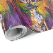 Spooky Basenji Halloween Hexe und Pumpkin Geschenkpapier (Rolleneckpunkt)