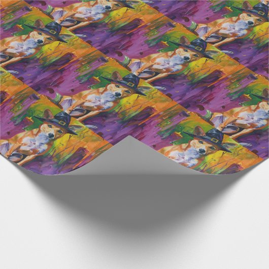 Spooky Basenji Halloween Hexe und Pumpkin Geschenkpapier (Ecke)
