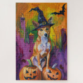 Spooky Basenji Halloween Hexe und Pumpkin Puzzle (Vertikal)