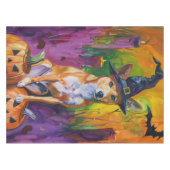 Spooky Basenji Halloween Hexe und Pumpkin Tischdecke (Vorderseite (Horizontal))