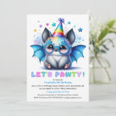 Spooky Bat Birthday Einladung - Blauer Glitzer sie (Stehend Vorderseite)