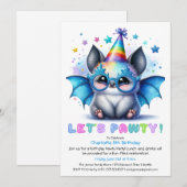 Spooky Bat Birthday Einladung - Blauer Glitzer sie (Vorne/Hinten)