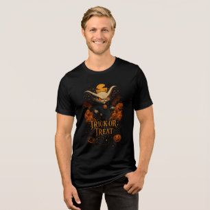 Spooky Bat Cat Trick or Treat Halloween Art Tri-Blend Shirt