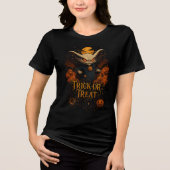 Spooky Bat Cat Trick or Treat Halloween Art Tri-Blend Shirt (Vorderseite)