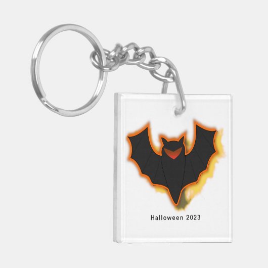 Spooky Bat Halloween Schlüsselanhänger | Weißes Th (Vorderseite links)