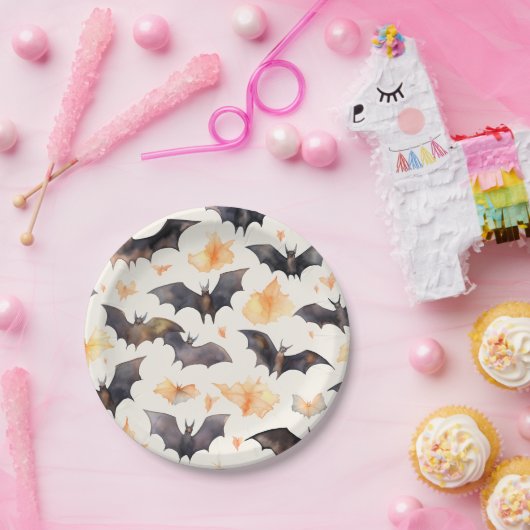 Spooky Bat Herbst Blätter Halloween Pappteller (Party)