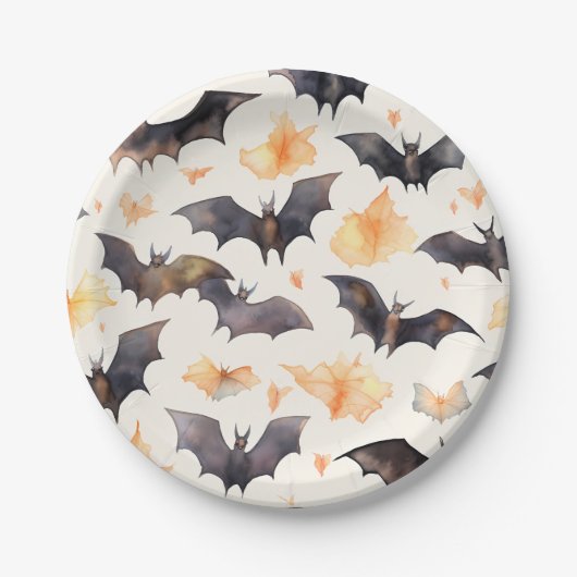 Spooky Bat Herbst Blätter Halloween Pappteller (Vorderseite)