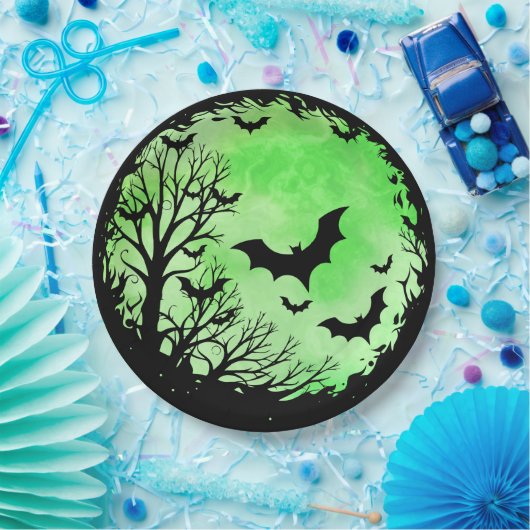 Spooky Bat Moon Green Pappteller (Party)