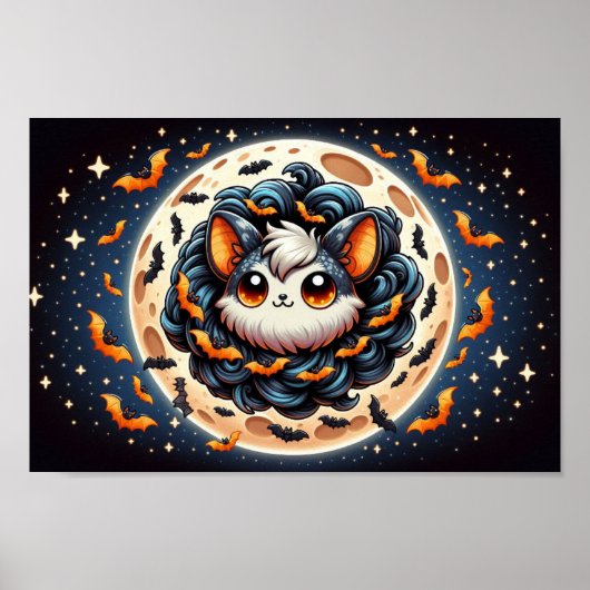Spooky Bat Moon: Niedliche Halloween-Kunst Poster (Vorne)