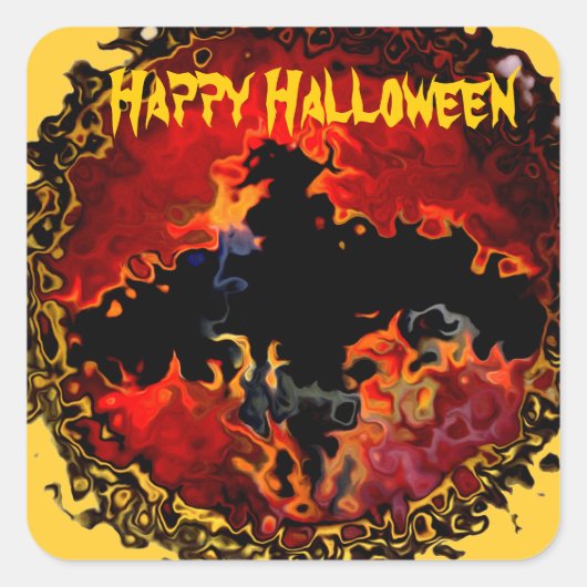 Spooky Bat on Fire Halloween Quadratischer Aufkleber (Vorderseite)