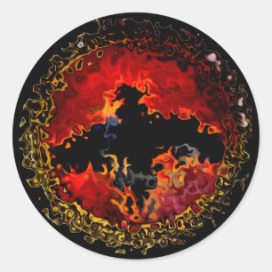 Spooky Bat on Fire Runder Aufkleber
