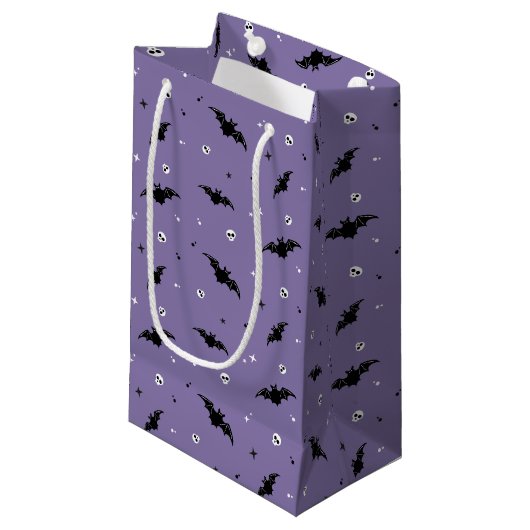Spooky Bat & Skulls Pattern Halloween-Geschenktasc Kleine Geschenktüte (Vorderseite Schrägansicht)