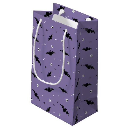 Spooky Bat & Skulls Pattern Halloween-Geschenktasc Kleine Geschenktüte (Rückseite Schrägansicht)
