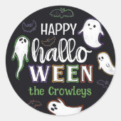 Spooky Bats & Ghosts Happy Halloween Runder Aufkleber (Vorderseite)