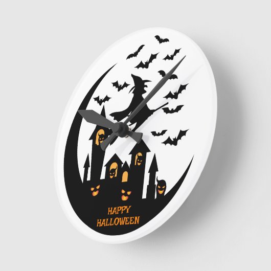 Spooky Bats & Hexen glückliches Halloween Custom Runde Wanduhr (Winkel)