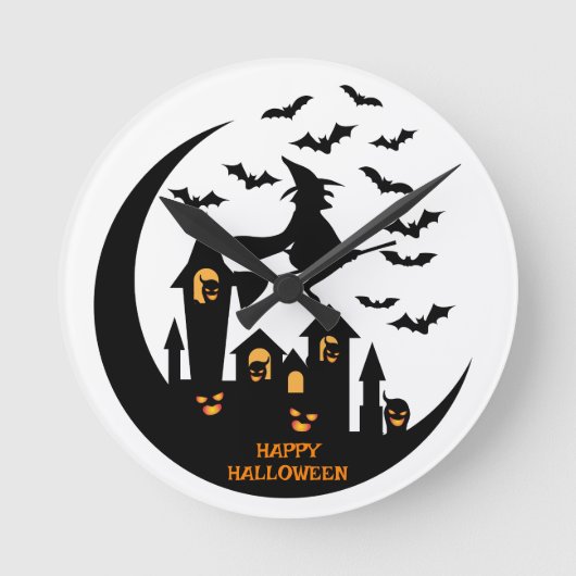 Spooky Bats & Hexen glückliches Halloween Custom Runde Wanduhr (Vorderseite)