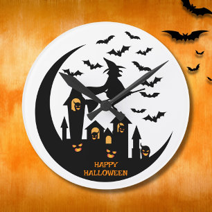 Spooky Bats & Hexen glückliches Halloween Custom Runde Wanduhr