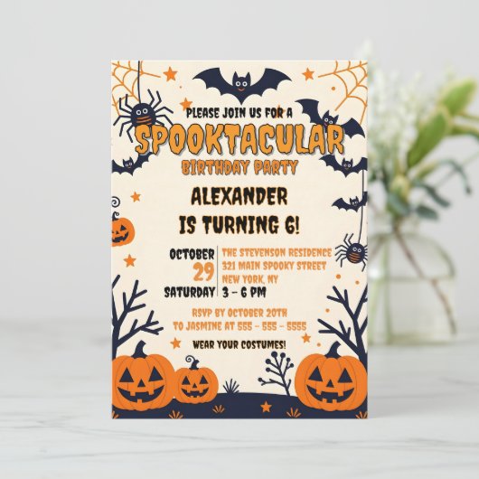 Spooky Bats & Jack-o''Lanterns Halloween Einladung (Stehend Vorderseite)
