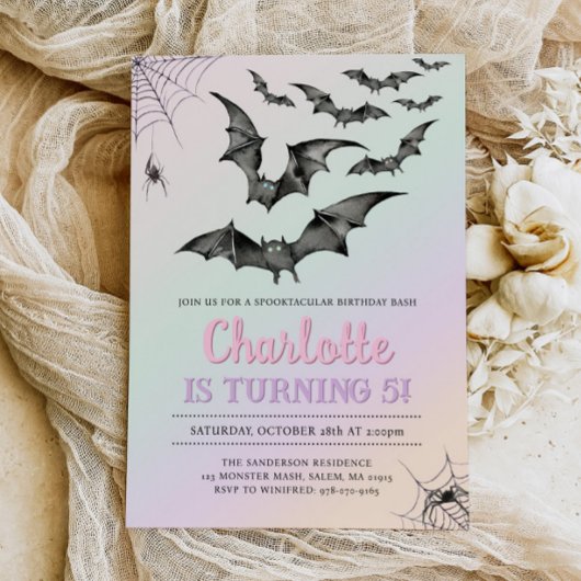 Spooky Bats Pastel Halloween Geburtstagsparty Einladung